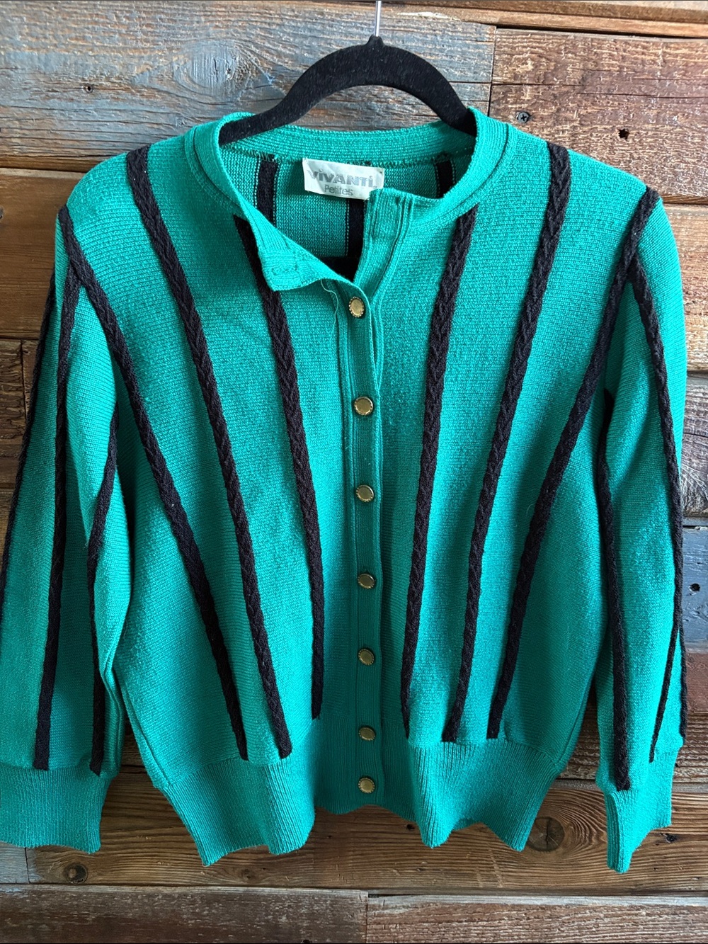 Vintage Green Striped Button-Front Women's Sweater
